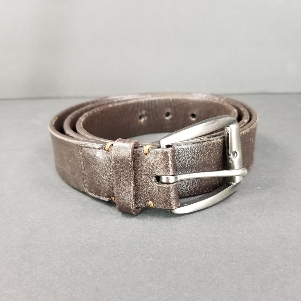 Mens Brown Leather Belt with Silver Buckle and Grommets Size 40 Workwear Utility